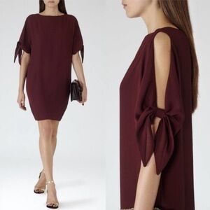 REISS Georgie Tie-Sleeve Dress in Burgundy